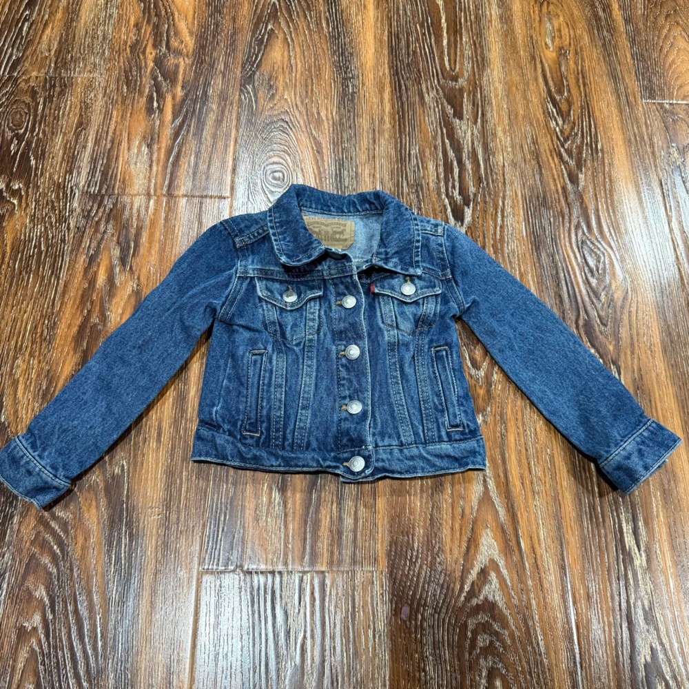 Levis Kids Blue Denim Trucker Jacket Medium Wash Cotton Button Front 2T Girls‎
